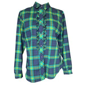 Sakura Sport Women's Plaid Ruffle Button Down Shirt Vtg 12 Ivy League Old Money‎